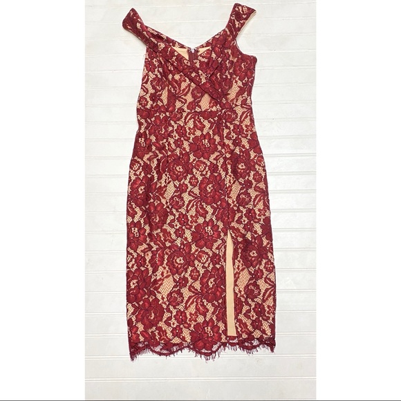 LuLu’s Wine Colored Lace Nude Underlay Midi Dress - Picture 2 of 8